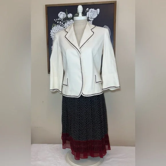 Anne Klein Cream Linen Blazer Pleated Skirt Set - Picture 1 of 9